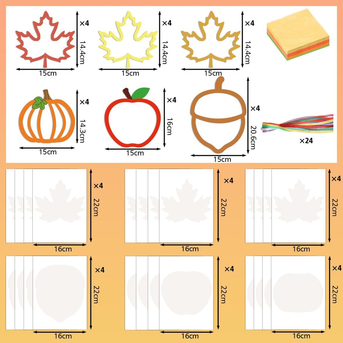 Zliisang 24PCS Make You Own Fall Crafts Kit Bulk Maple Leaves Pumpkin Apple Acorn Paper Suncatchers DIY Kit for Autumn Thanksgiv