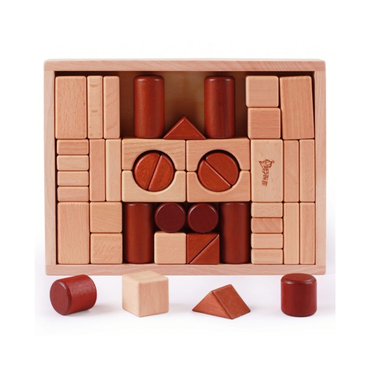 Beech Wood Wooden Building Blocks Geometric Stacking Block Puzzle Construction Play Shape Sorter Set Matching For Children, Coff