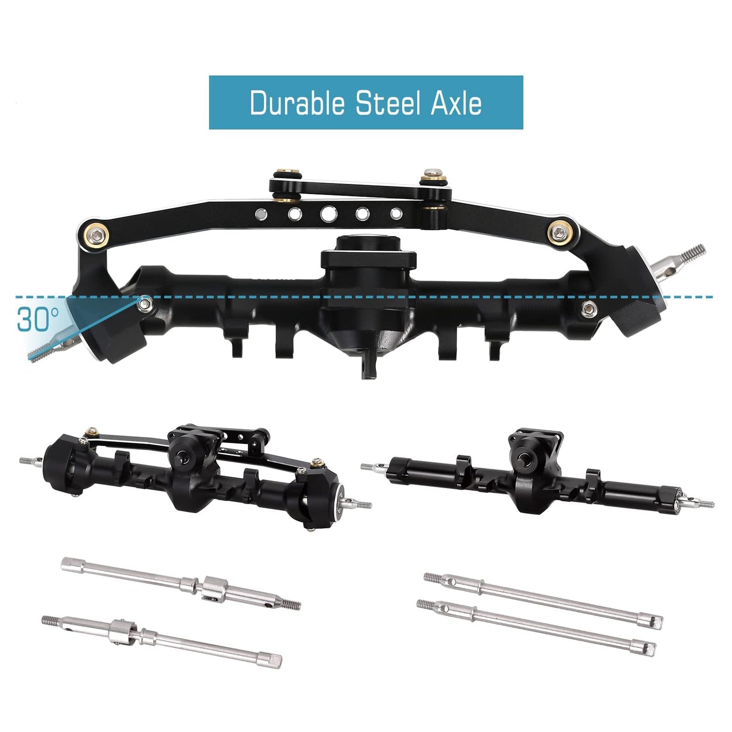 INJORA Front & Rear Axles Set +4mm Extended Black Axles Upgrades Set for SCX24 Deadbolt JLU C10 Bronco Gladiator Axial 1/24 RC C