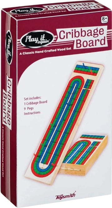 Toysmith 3-Track Cribbage Board - Handcrafted Travel Cribbage Board - Folding Cribbage Board For 2-3 Players - Classic 3-Track L