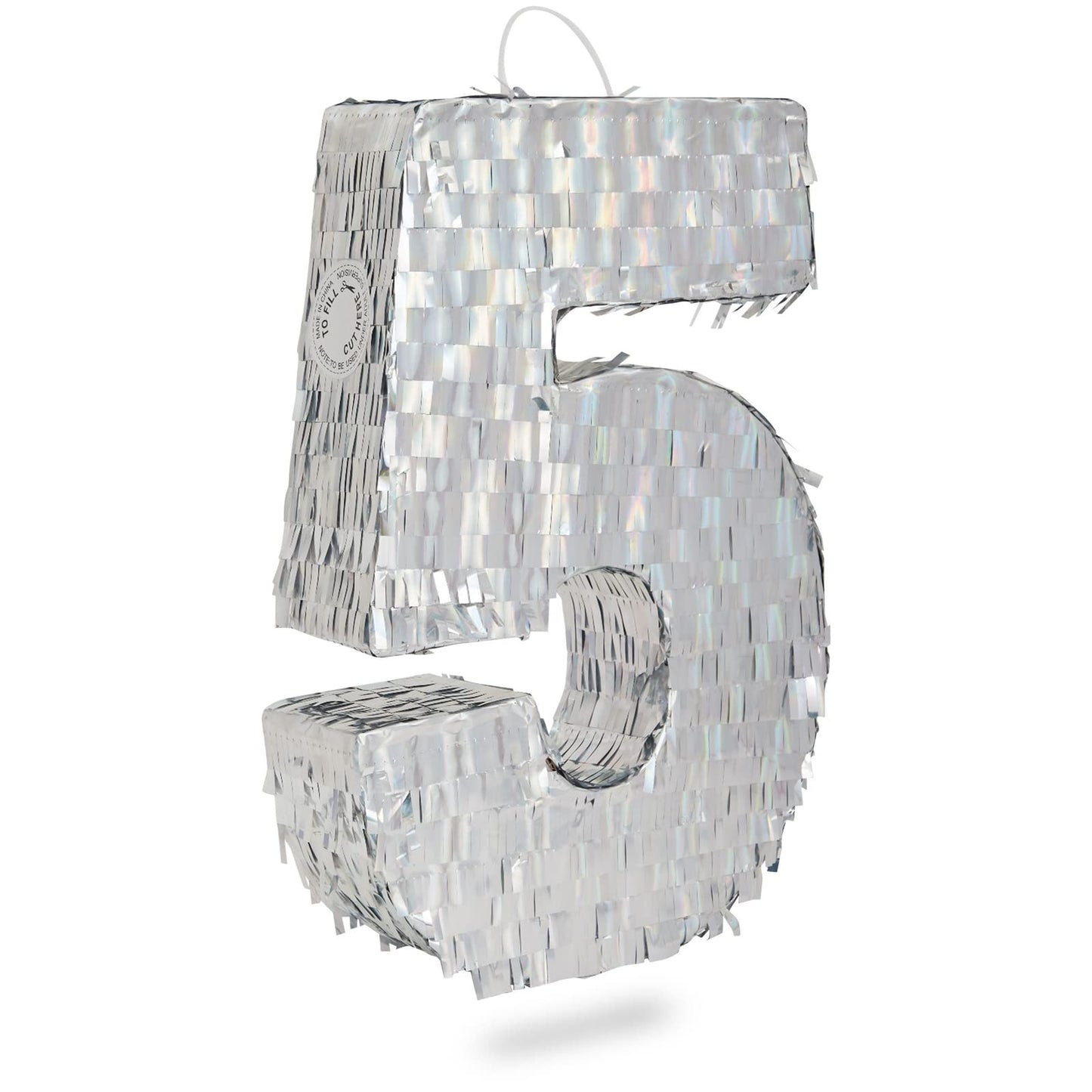 Small Holographic Silver Foil Number 5 Pinata For Kids Birthday Party Decorations (15.7X9X3 In)