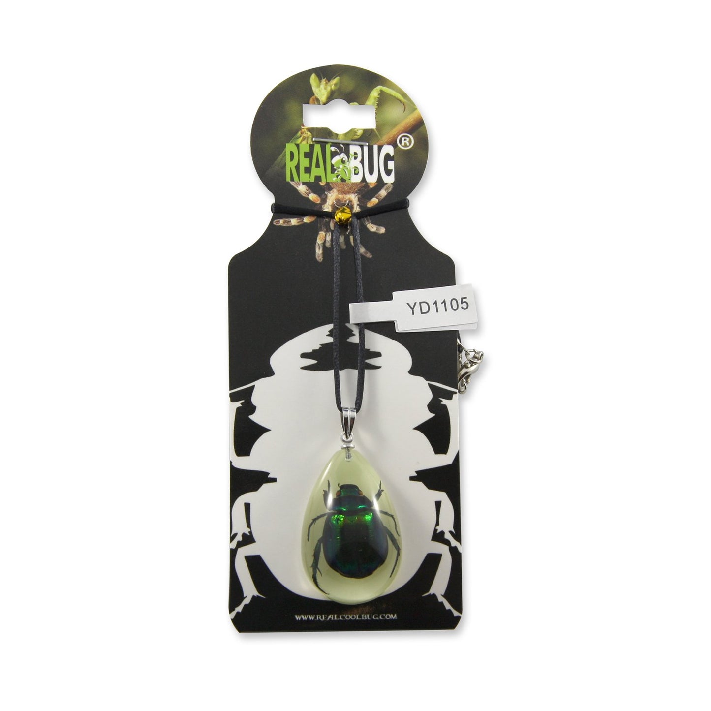Realbug Green Chafer Beetle Glow In The Dark Necklace, Small , Black