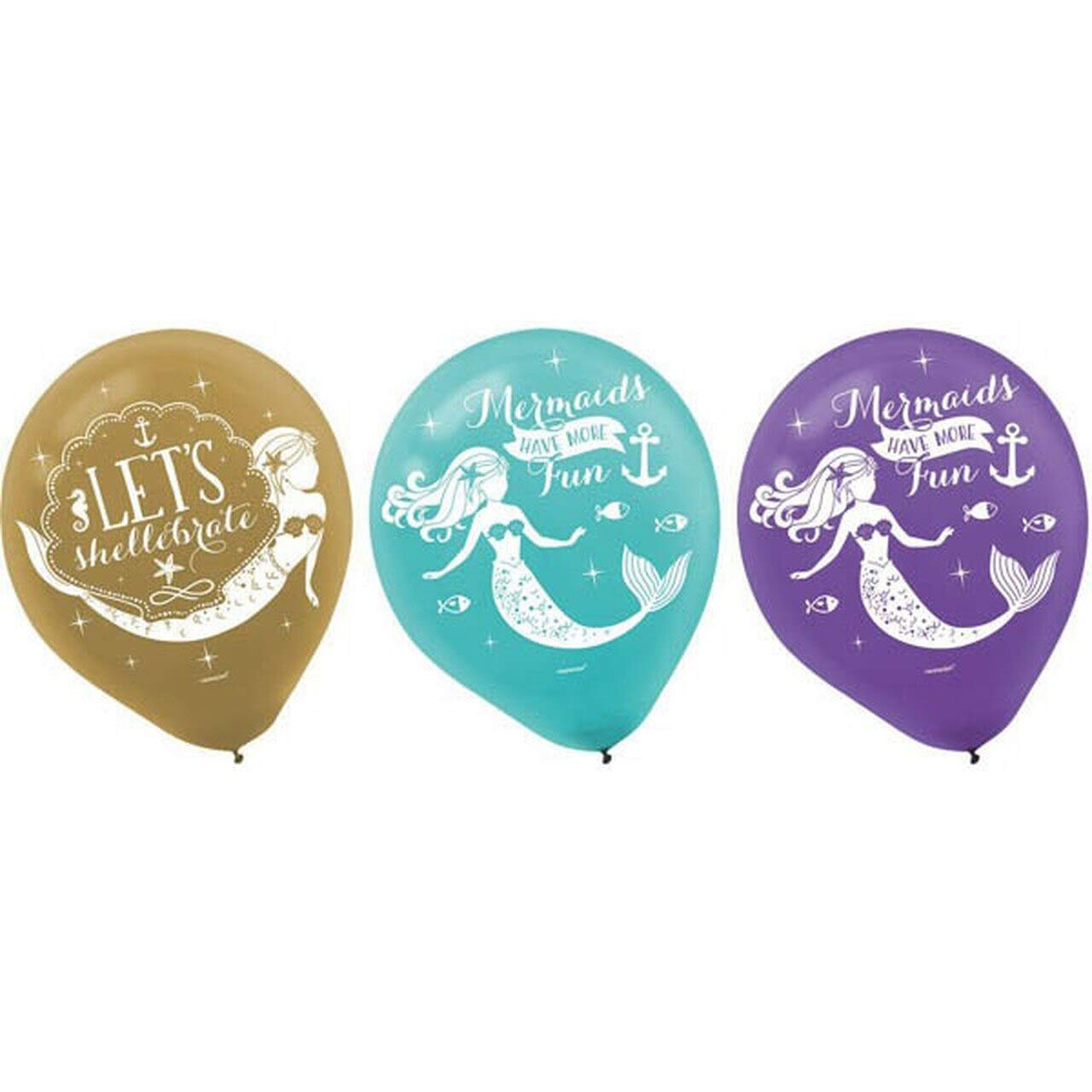 Amscan Mermaid Wishes Printed Latex Balloons, Multi Color, 12