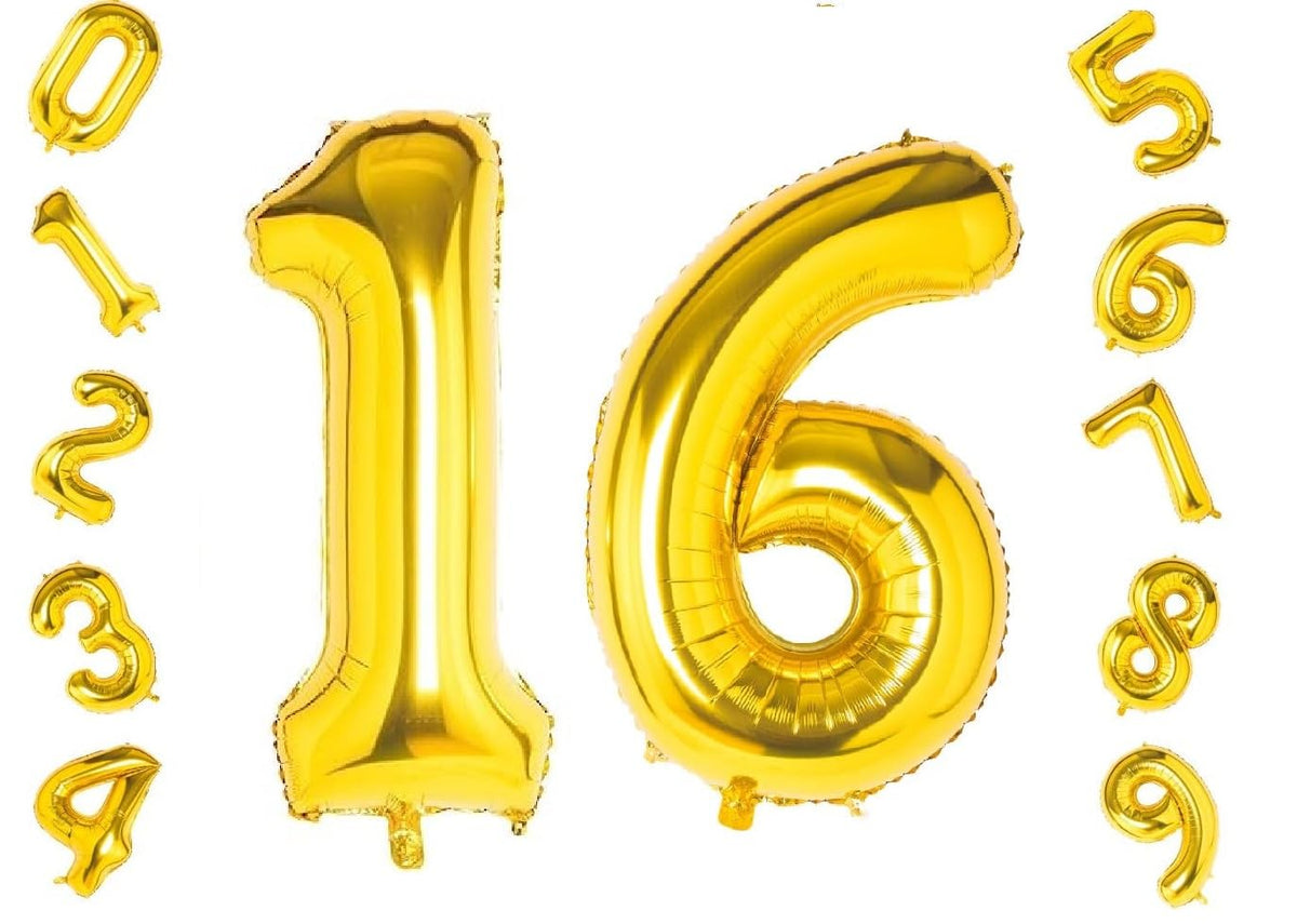 Shopping Time Golden Number Foil Balloons  (32 Inch) (16 Number)