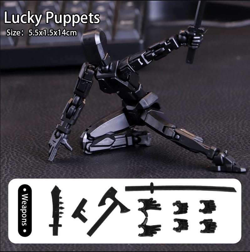 Feetcant Titan 13 Action Figure 2024 New Lucky Robot 13 Action Figures 3D Printed Action Figures for Boys Dummy Robot 13 Action Toy Movable Joints Action Figure (Black-1pc)
