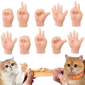 Fnqiank 10 Pcs Mini Hands For Cats,Small Hands Tiny Folded Hands Mini Realistic Hand Finger Puppets For Puppet Show,Gag Performance, Funny Stretchable Rubber Little Finger Hands For Cats And Puppy