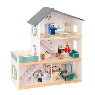Oook Wooden Dollhouse For Kids, Doll House With Simulated Luxury Furniture Set, Dollhouse Playset For Girls Toddlers (Including