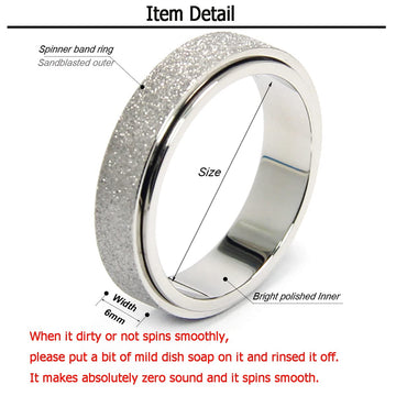Amorartsky Spinner Ring For Anxiety Relief Fidget: Anxiety Ring For Women Men, Titanium Stainless Steel Spinner Ring, 5 Colors, 6Mm, Size 6, Sandblasted Finished Fidget Ring-Silver
