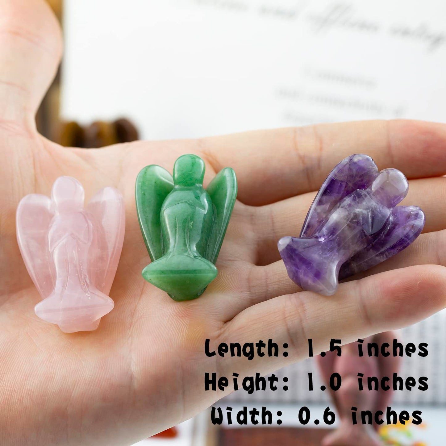 Ouubuuy Crystal Angel Figurines Statues 4 pcs Natural Gemstone Carved Pocket Guardian Angel 1.5 inch for Healing Reiki Spiritual