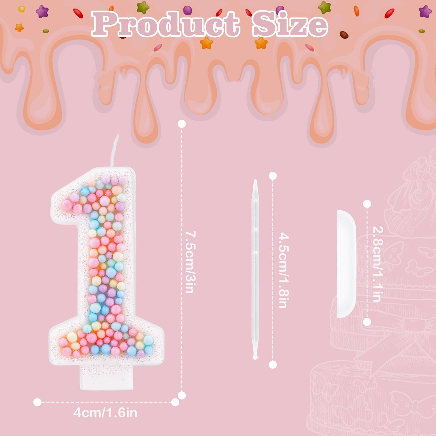 Birthday Candles, 0-9 Number Macaron Cake Candles Glitter Cake Topper Decorations for Wedding Anniversary Birthday Party (1)
