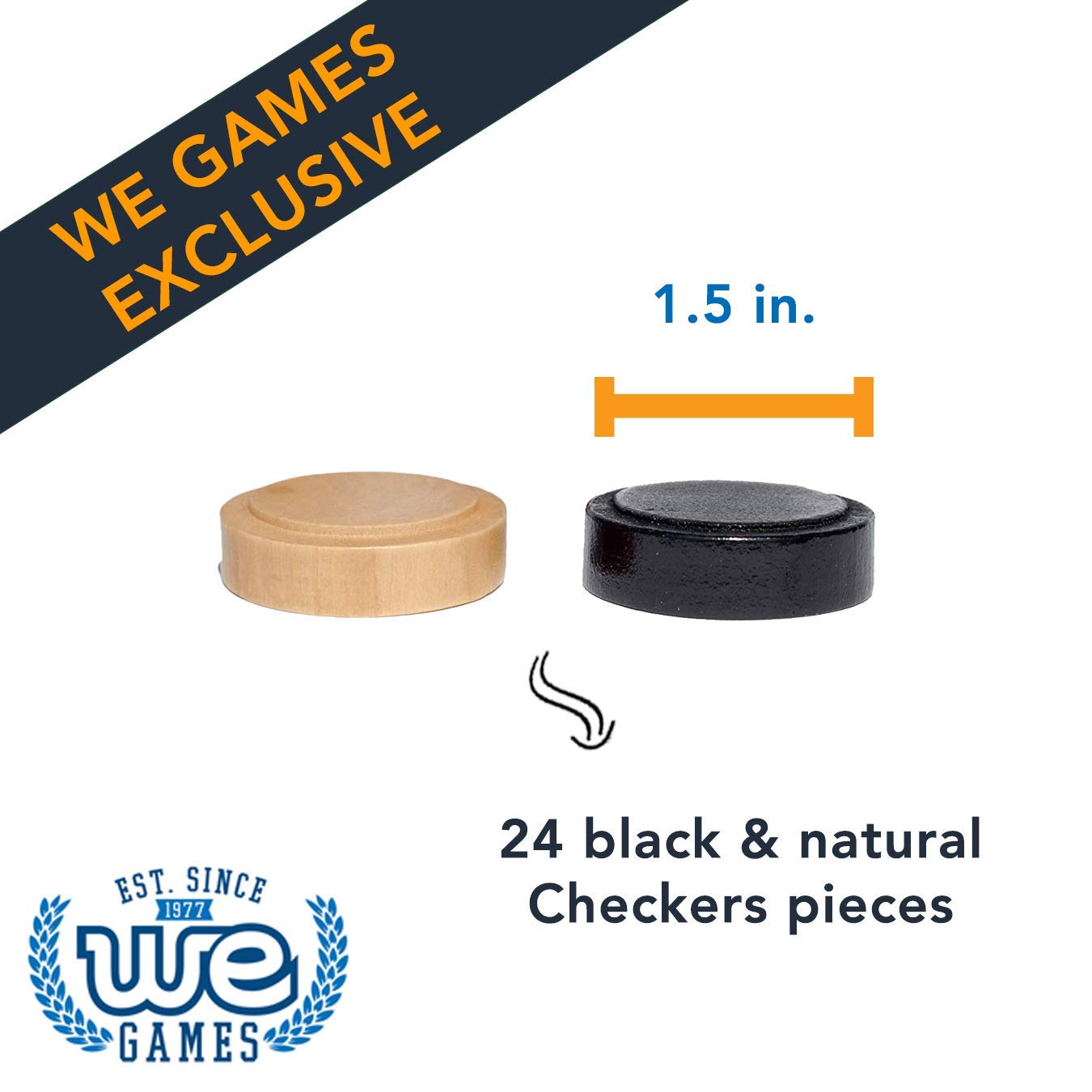 WE Games Checkers Pieces Only  Wooden Checker Board Game Pieces  24 Brown and Natural Stackable Player Pieces with a Drawstring Storage Bag  1.25 Inch Diameter Carved Versatile Game Pieces