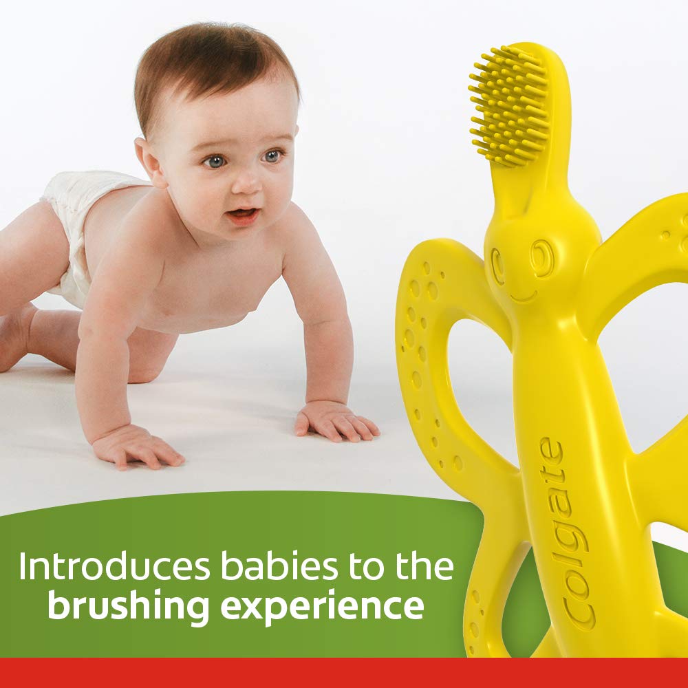 Colgate Baby Toothbrush and Teether, BPA Free, Silicone, 2 Count, Yellow, Model US05957A