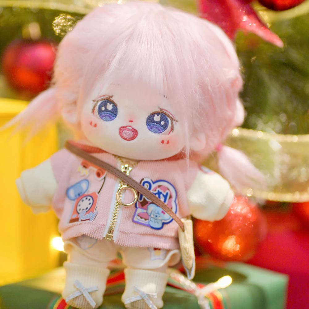 Niannyyhouse 20Cm Plush Doll Pink Hair Girl Humanoid Stuffed Body No Attribute 8' Normal Body Wearable Clothing Dress Up Gifts (A-19-With Skeleton)