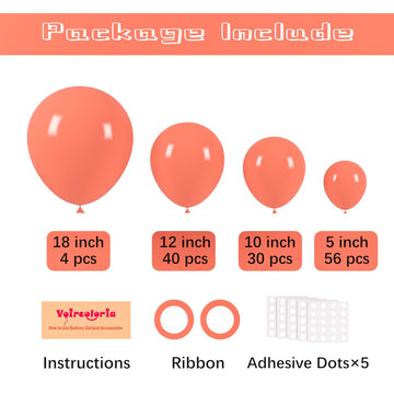 Voircoloria 130Pcs Coral Red Balloons Different Sizes 18'' 12'' 10'' 5'' Pastel Red Latex Balloon Garland Arch Kit For Birthday