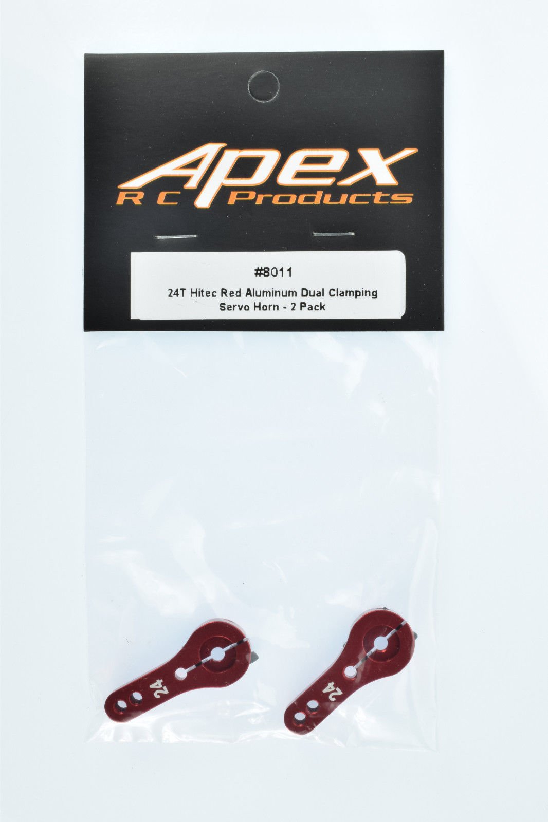 Apex RC Products 24T for Hitec Red Aluminum Dual Clamping Servo Horn -2 Pack #8011
