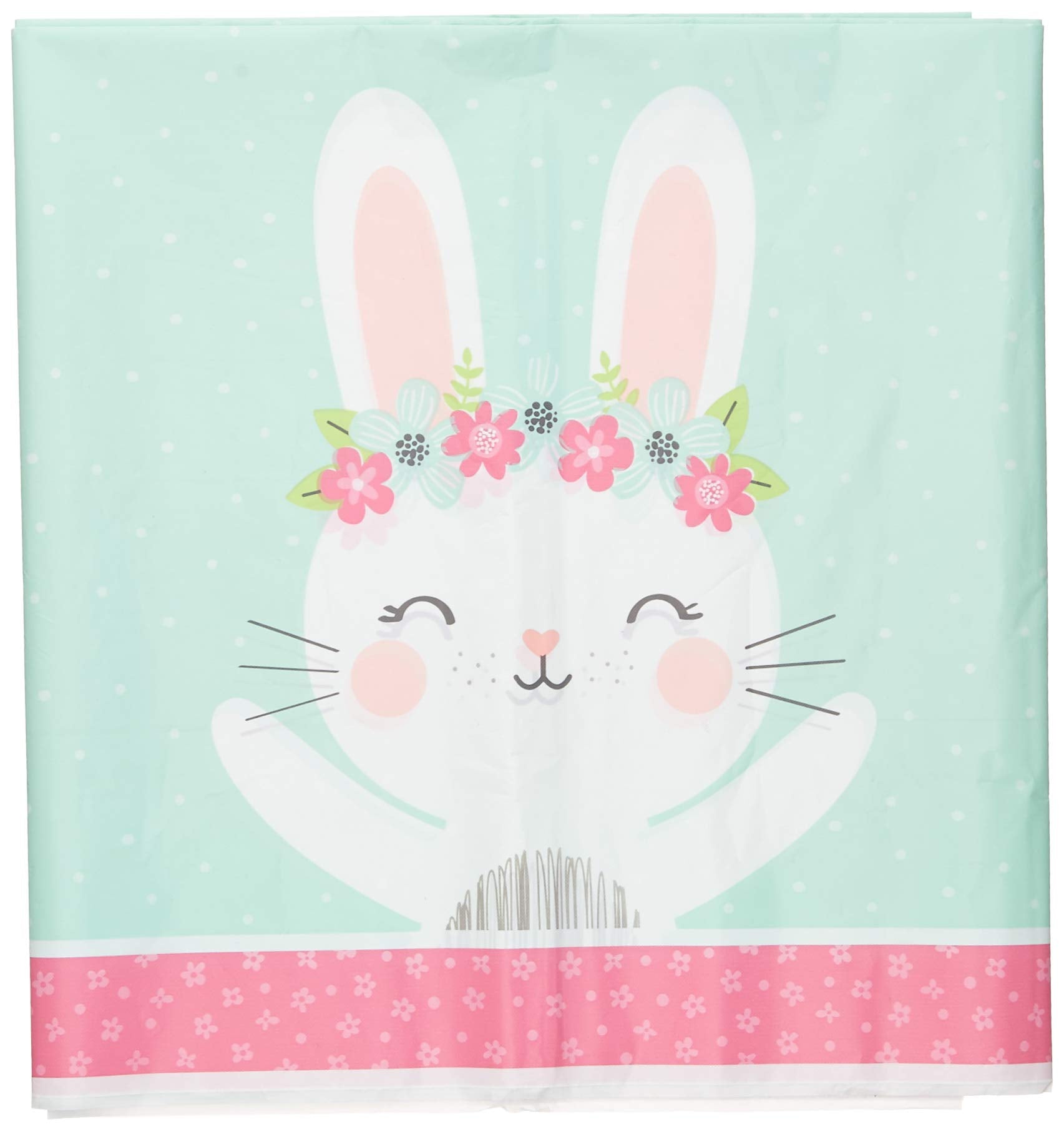 Creative Converting Party Supplies, Bunny Party Plastic Tablecloth, Tablecover, Multicolor, 102in X 54In