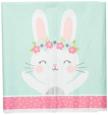 Creative Converting Party Supplies, Bunny Party Plastic Tablecloth, Tablecover, Multicolor, 102in X 54In