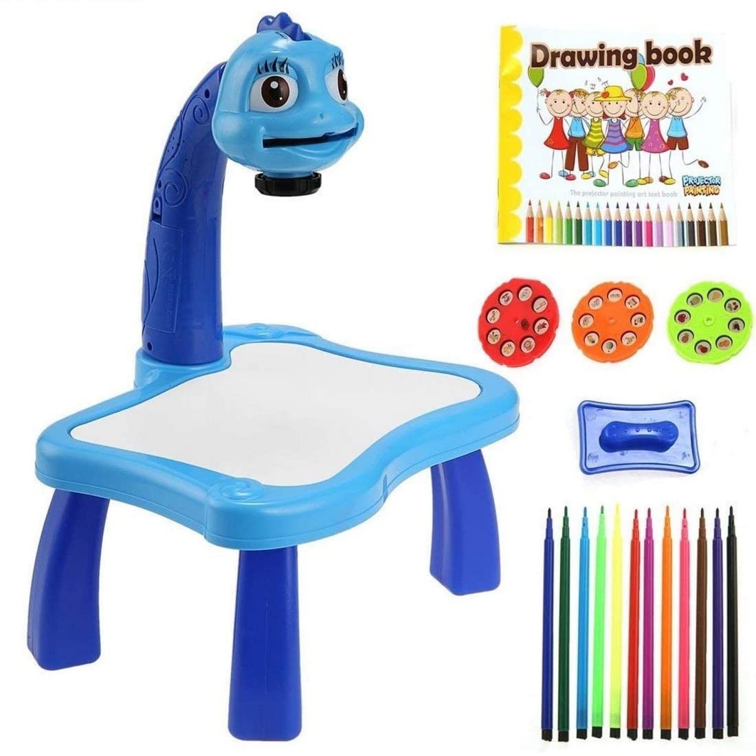 codally Plastic Drawing Projector Painting Desk Table with 3 Patterns 12 Colorful Water Pens with Table Lamp for Better Creativ