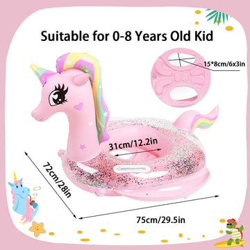 New Baby Swimming Pool Floats For Toddler Kids 0-8 Years Under 44Lb, Inflatable Swim Ring Water Raft With Seat And Handle For Summer Beach Outdoor Children Infant Bath Toys (Pink Unicorn)