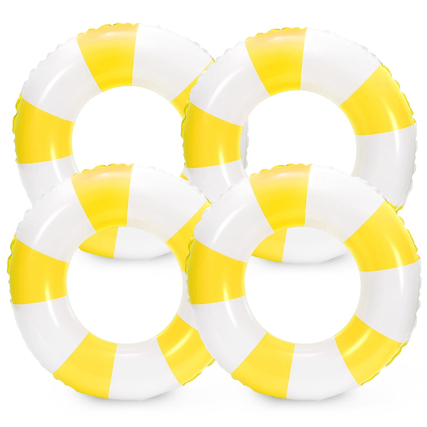 Whaline 4Pcs White Yellow Inflatable Swimming Float Toy Striped Swim Ring Fun Print Pool Lounger Tube for Teen Boy Girl Summer Swimming Beach Party  22.8 Inch