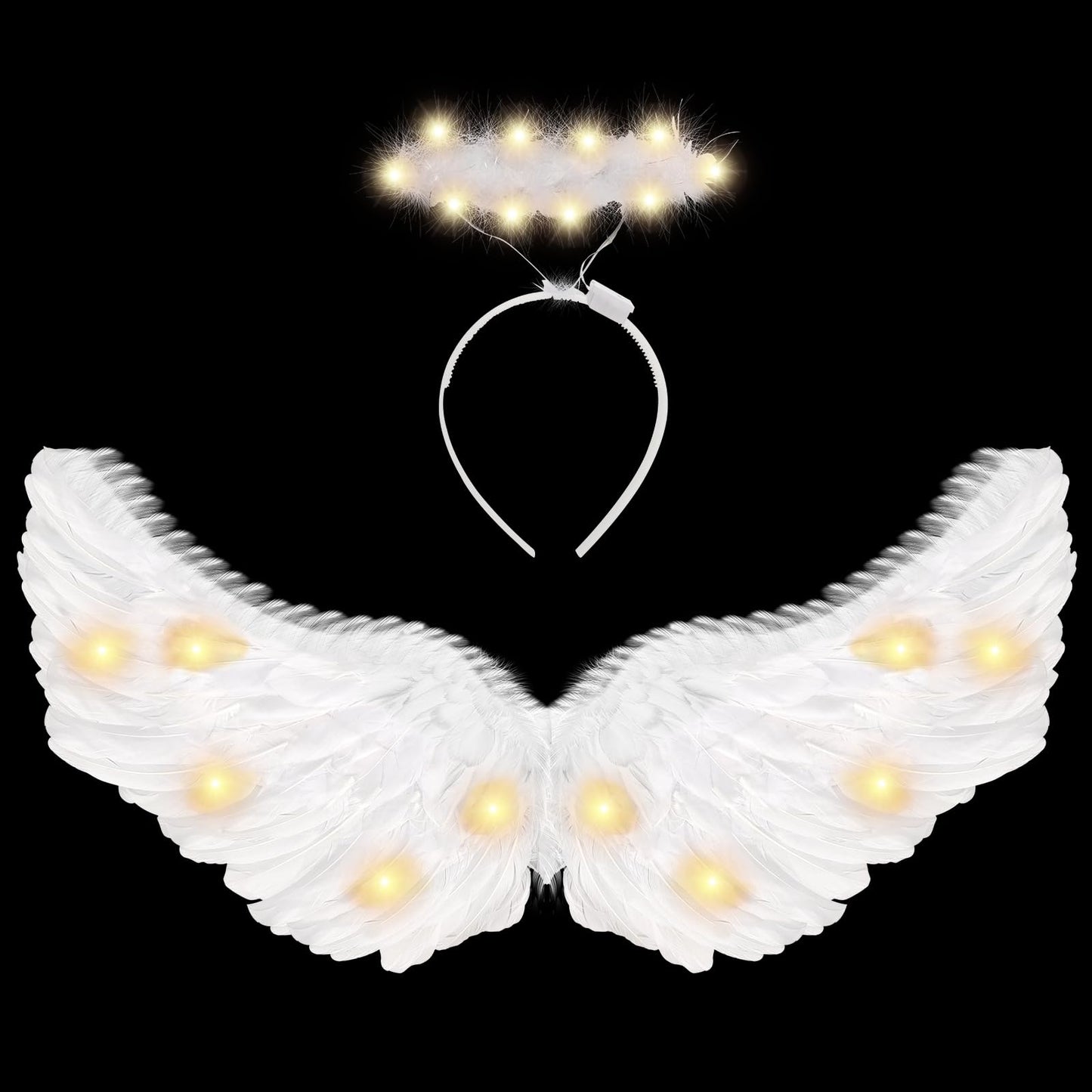 Ttq3Pcs Kid Angel Costume Set Include Girl Angel Dress,Light Angel Wing And Hairband For Halloween Birthday Party Accessories