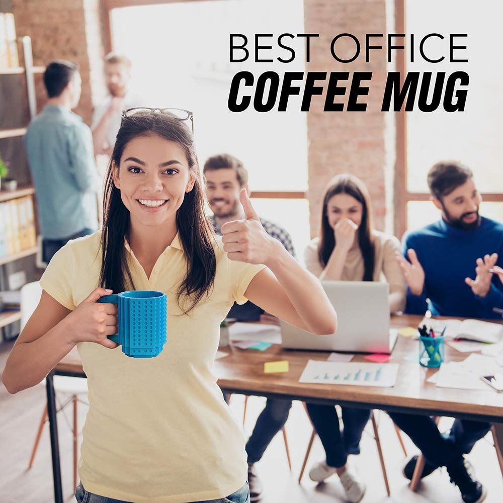 TOYAMBA Build-on Brick Mug BPA-Free Funny Coffee Mug with 3 Packs of Building Blocks Compatible with Major Brands, Funny Cups fo