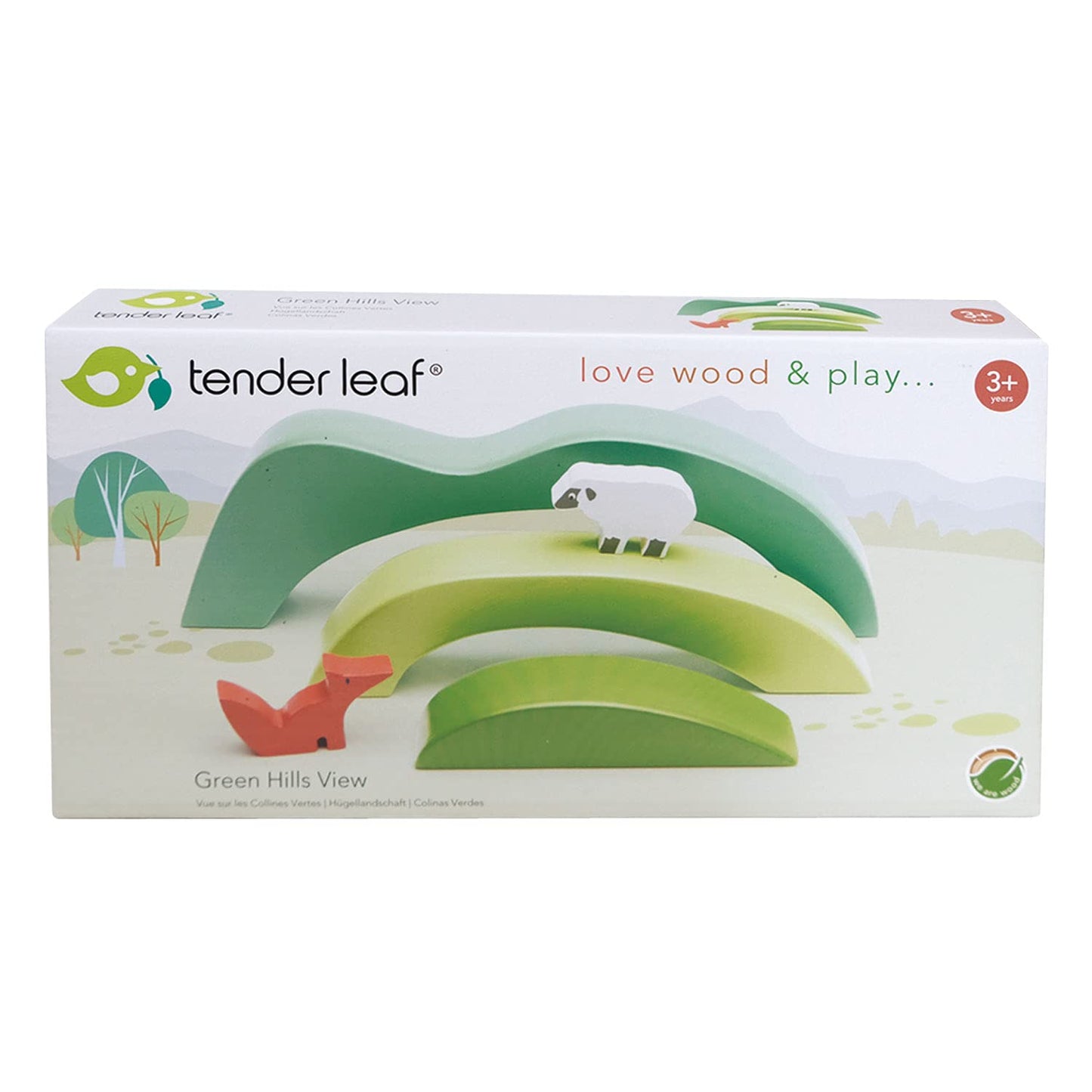 Tender Leaf Toys - Green Hills View - Wooden Stacking, Building Toy Stacker, Blocks - Open-Ended Toy Set With Green Hills View For Inspires Creative And Imaginative Roleplay - Age 3+
