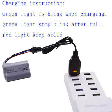 Blomiky SM-3P Plug 7.4V 900mAh Li-ion Rechargeable Battery and Charger Cable for G03082R Amphibous RC Cars C82 Battery