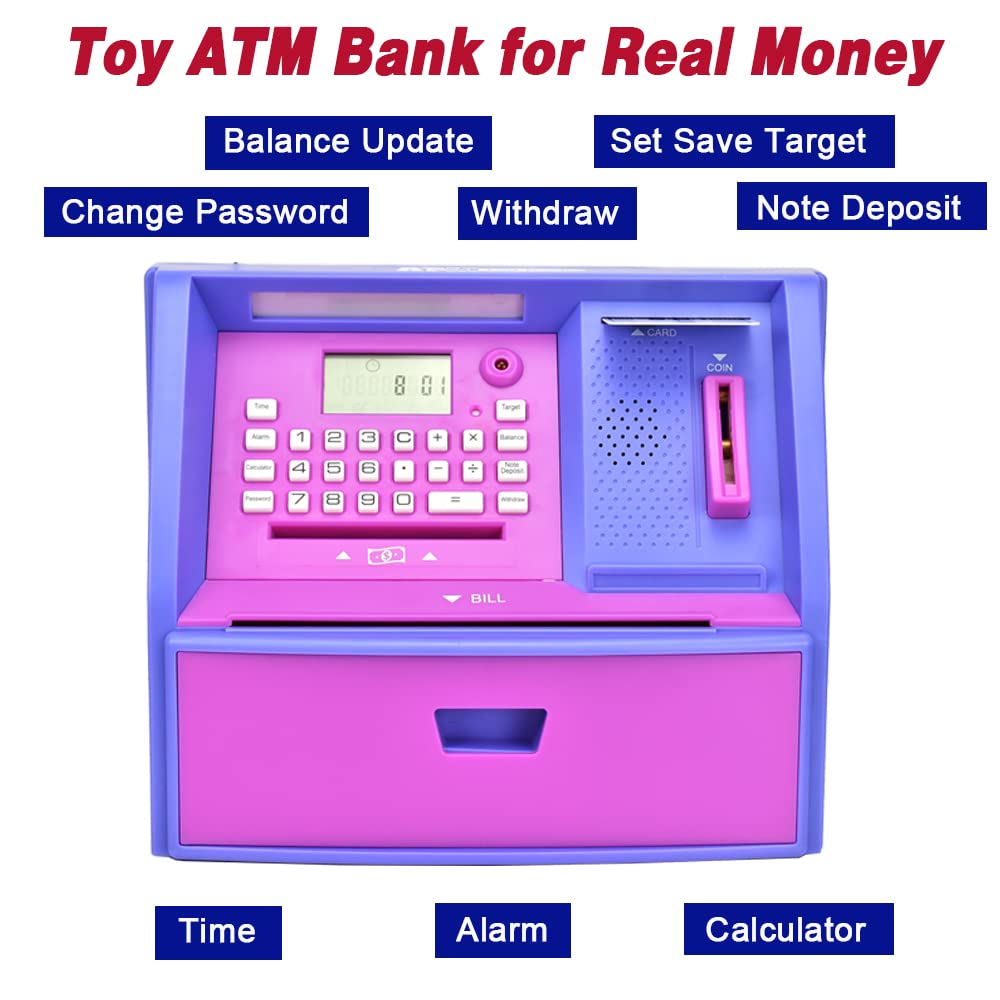 Talking Atm Savings Bank, Digital Piggy Bank, Atm Money Coins Machine For Kids Birthday Gift (Purple/Purple)