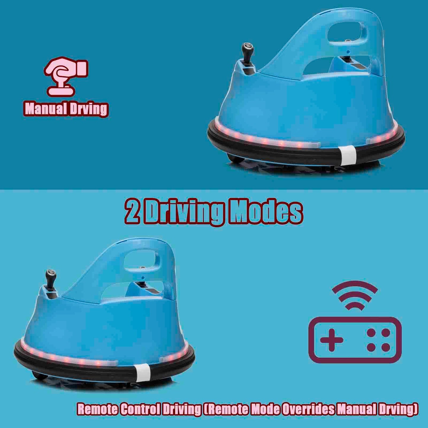 Luibas Kids Ride On Bumper Car For Toddlers, 12V Kids Ride On Toy Car With Remote Control, 2 Playing Modes,360 Degree Spin,Bumpi