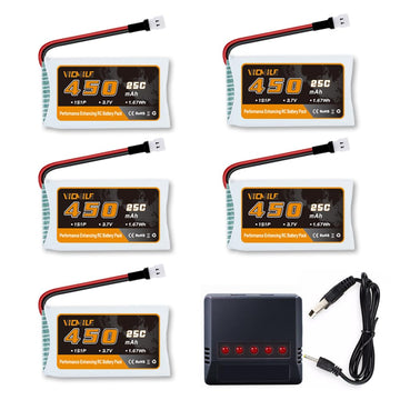 VICMILE 3.7V Lipo Battery 450mAh 25C RC Drone Batteries with 5-in-1 Charger Molex Plug Compatible with Most SYMA and Holystone R