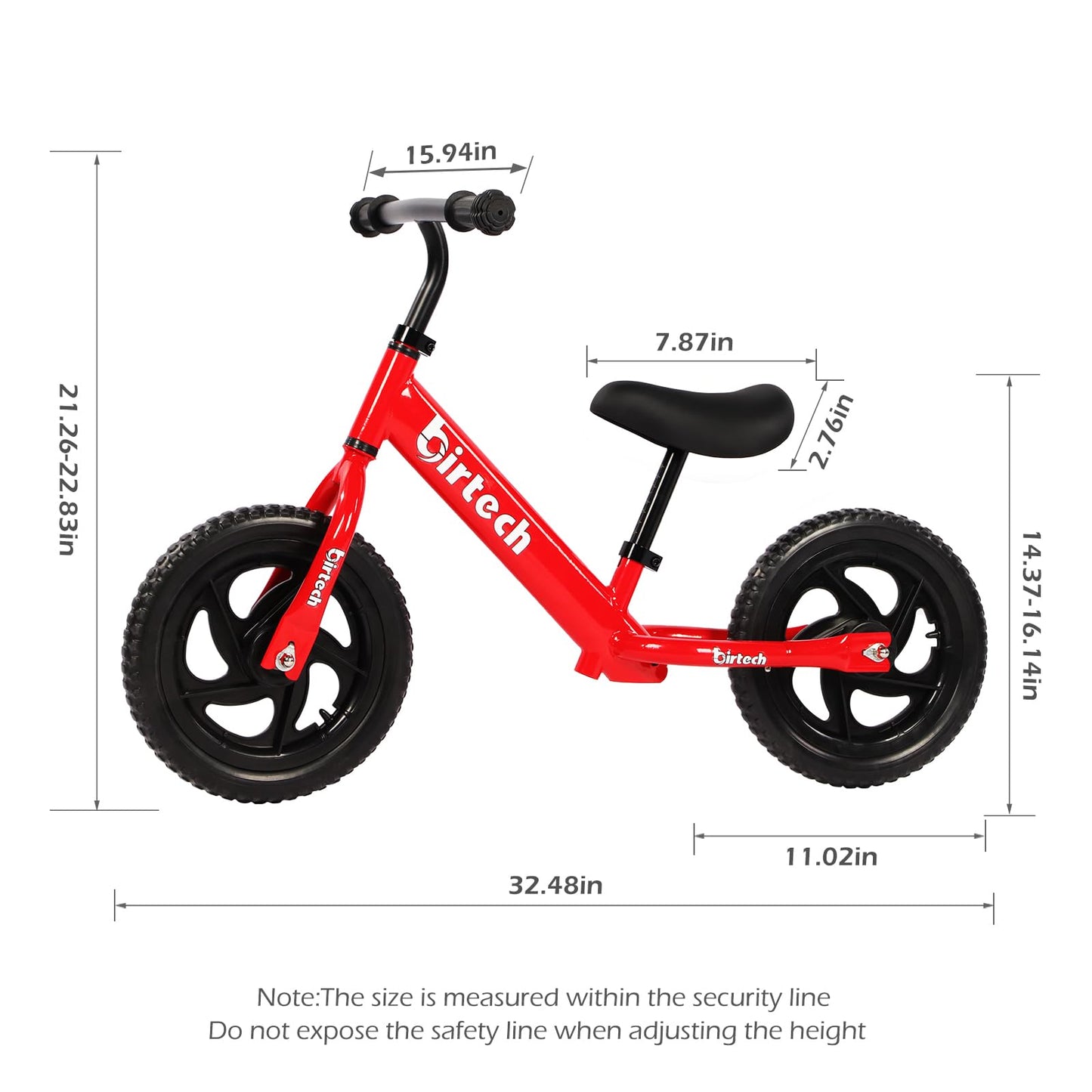 Birtech Balance Bike For 2-5 Years Old Kids 12 Inch Toddler Balance Bike Kids Indoor Outdoor Toys No Pedal Training Bicycle With Adjustable Seat Height, Red
