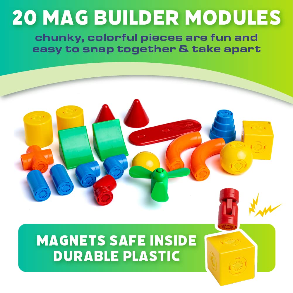 POPULAR PLAYTHINGS Mag Builder Set, 20 Pieces, Small, Multicolor, Model 18301, Magnetic Building Toys
