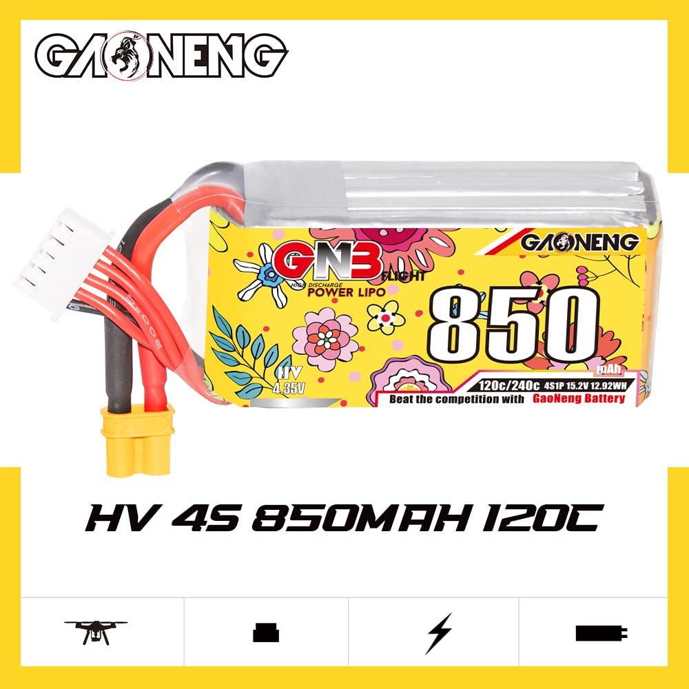 2pcs GANENG GNB 4S 15.2V 850mAh 120C XT30 Connector RC Drone LiPo Battery Packs for 2.5 to 4 inches Propeller FPV Beta95X LongRa