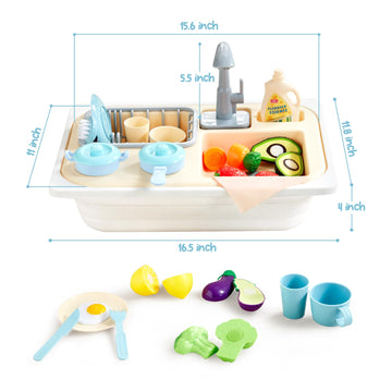 Beright Play Kitchen Sink Toys, Toddler Sink Toys with Upgraded Faucet, Pretend Play Toys Running Water, Perfectly Matched with