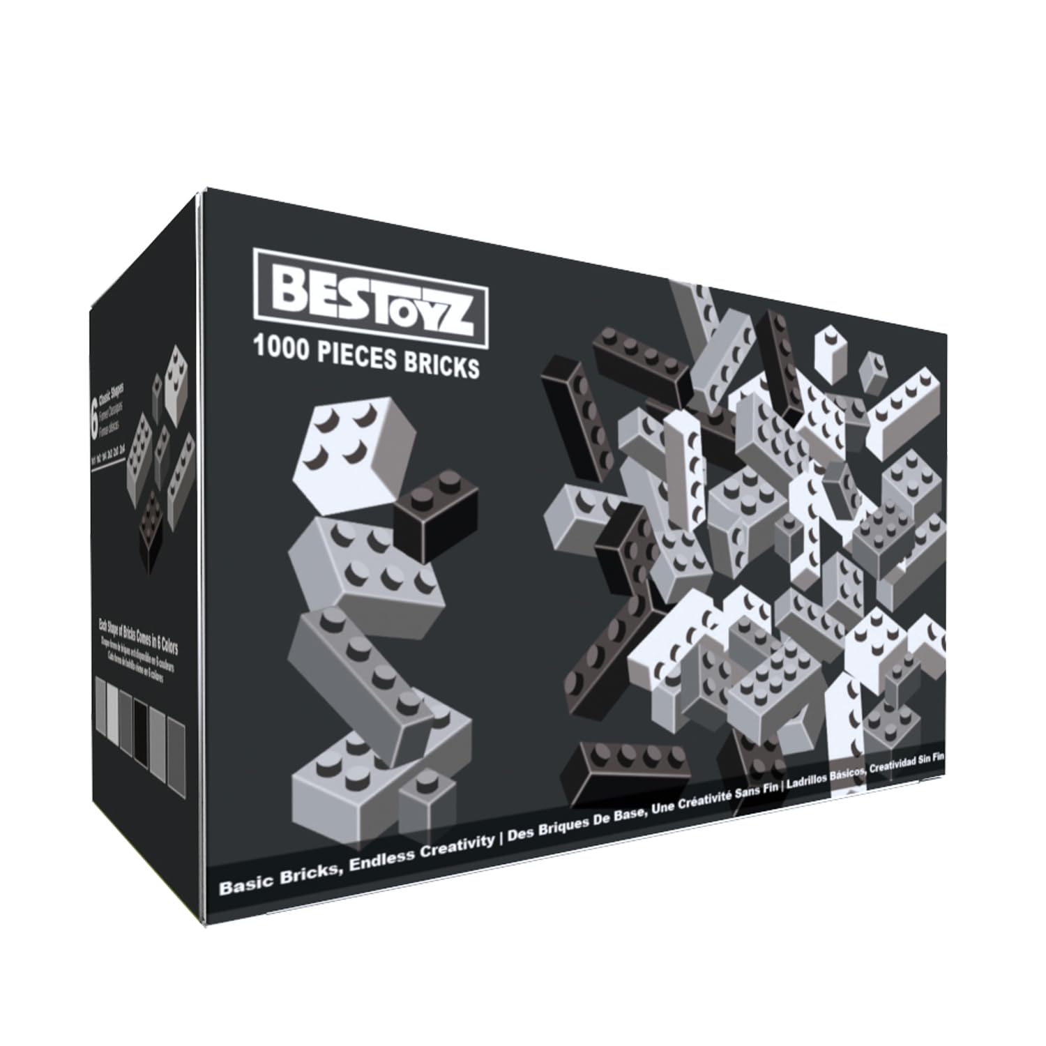 Building Bricks 1000 Pieces in Black  Dark Grey  Light Grey & White  Classic General Building Blocks Toys for Boys & Girls  Bulk Basic Brick Tiles for mature-themed 's Building Projects