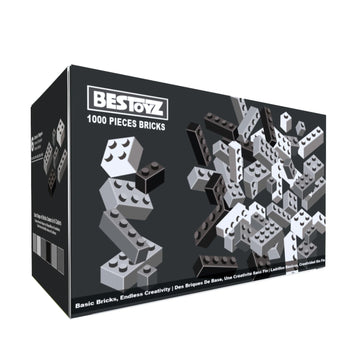 Building Bricks 1000 Pieces in Black  Dark Grey  Light Grey & White  Classic General Building Blocks Toys for Boys & Girls  Bulk Basic Brick Tiles for mature-themed 's Building Projects