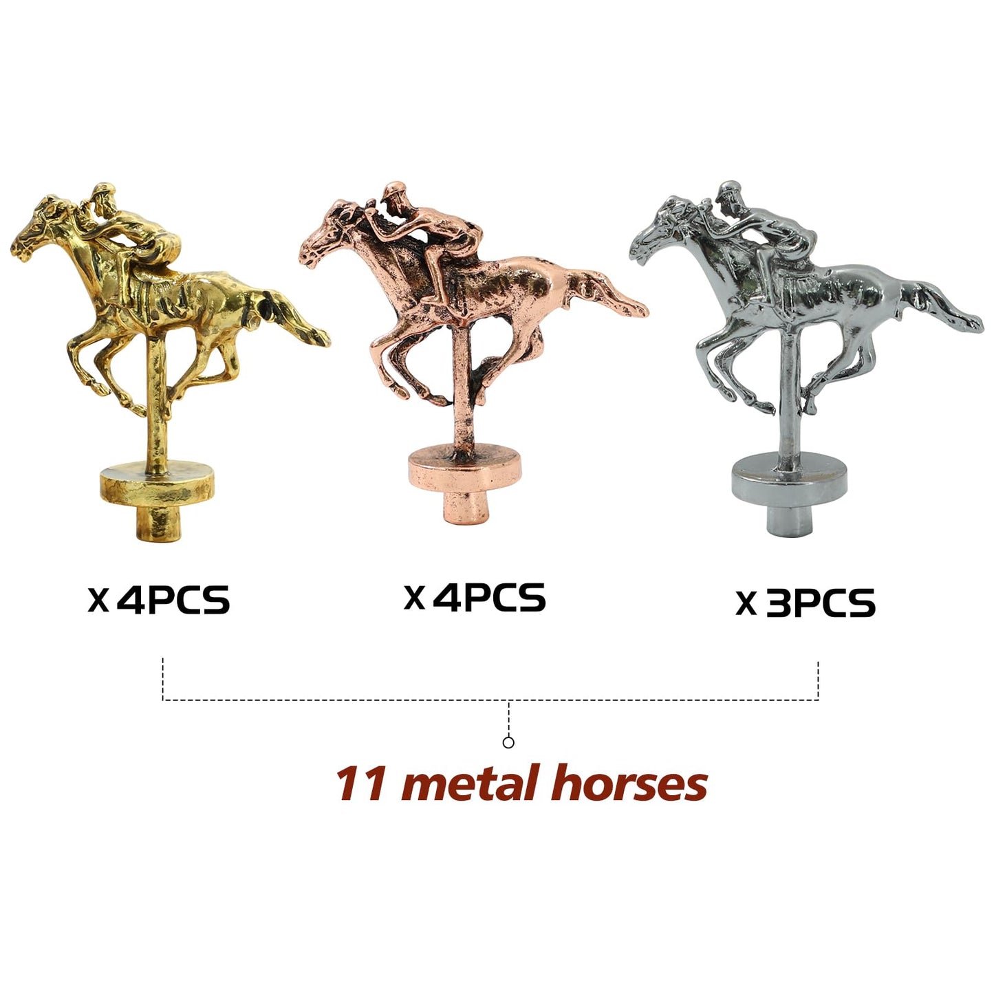 Grhonior Metal Horse For Horse Racing Board Game,Gold X4, Rose Gold X4, Silver X3 Classic Style Collection Souvenirs (Gold 4+Ros