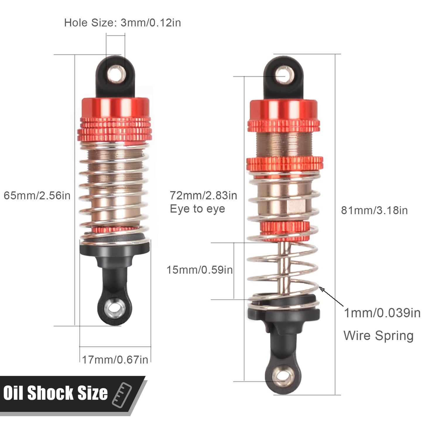 RcThjia Oiled 4Pcs 72mm Aluminum Oil Shock Set for 1/12 1/14 1/16 RC Cars - Front/Rear Upgrade Compatible with WLtoys 144001, 12