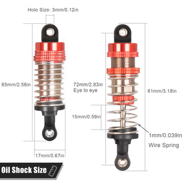 RcThjia Oiled 4Pcs 72mm Aluminum Oil Shock Set for 1/12 1/14 1/16 RC Cars - Front/Rear Upgrade Compatible with WLtoys 144001, 12