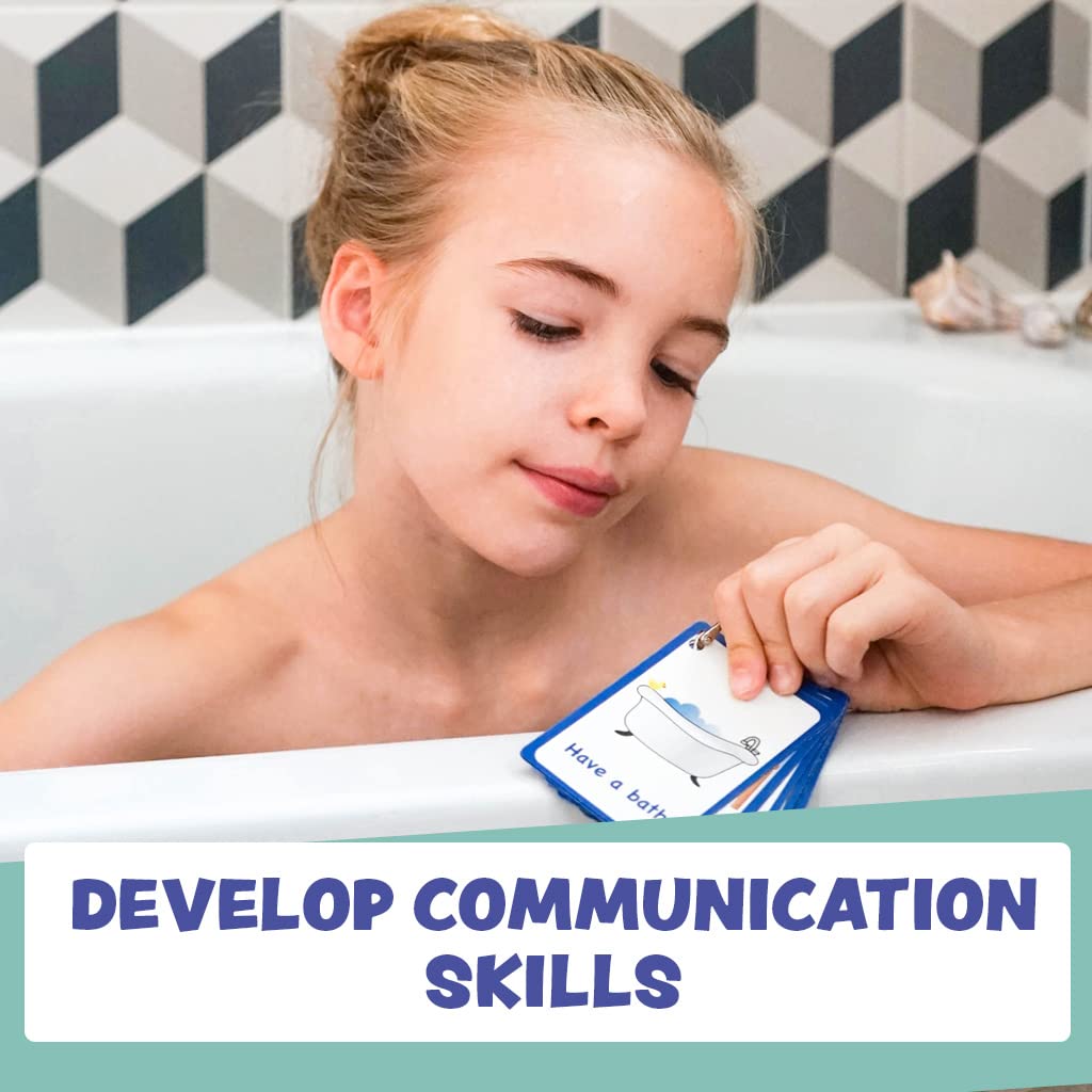 My Bath Time Routine Cards 12 Flash Cards For Visual Aid Special Ed, Speech Delay Non Verbal Children And Adults With Autism Or Special Needs