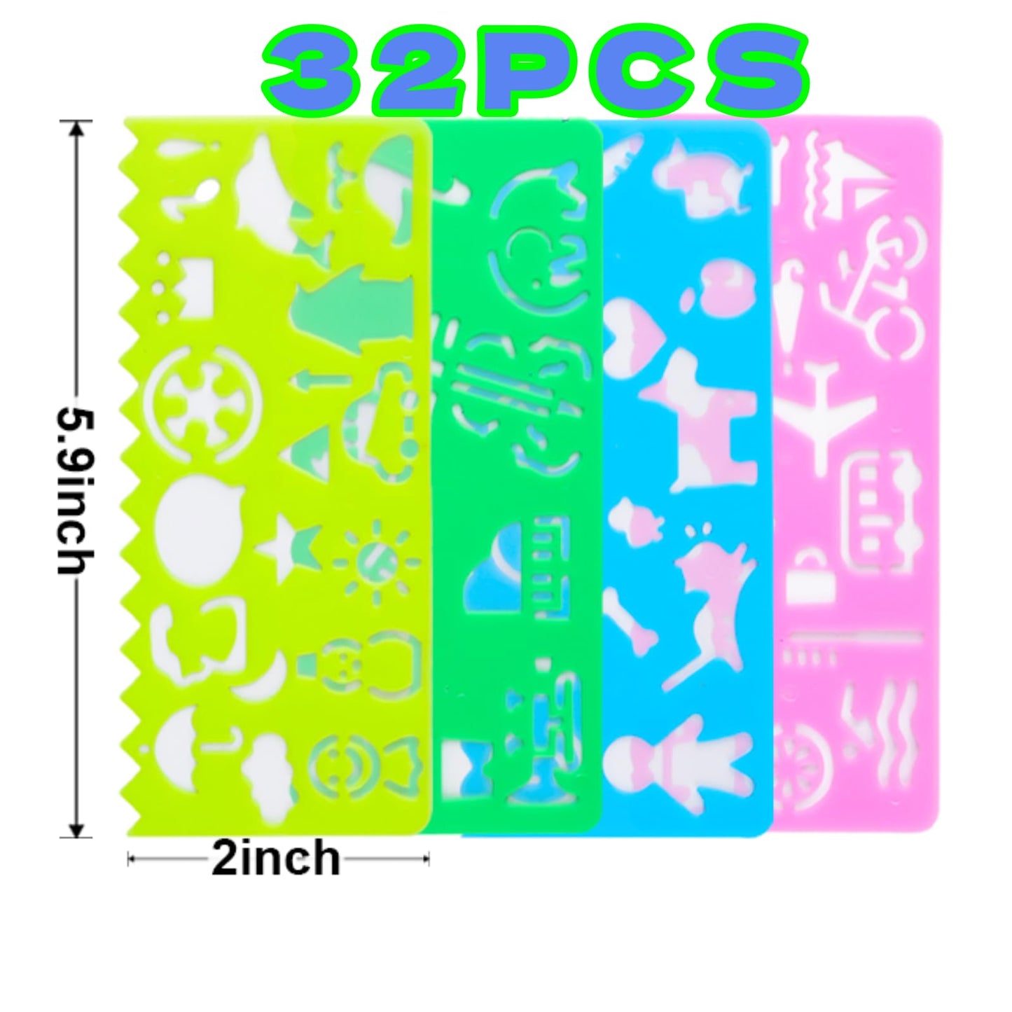 Cityrosy 32 pcs Drawing Stencils,Rainbow Scratch Paper for Stencils, Kids Activity Kit,Suitable for Classroom,Birthday,Party