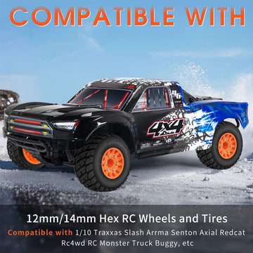 GLOBACT RC Truck Tires for 1/10 Scale Arrma Senton Tires Slash Tires Axial Redcat Rc4wd Hex Detachable Replacement 14mm 12mm RC