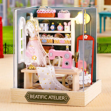 Tukiie Diy Miniature Dollhouse Kit With Furniture, 1:24 Scale Creative Room Mini Wooden Doll House Plus Dust Proof For Kids Teens Adults(Beatific Atelier)