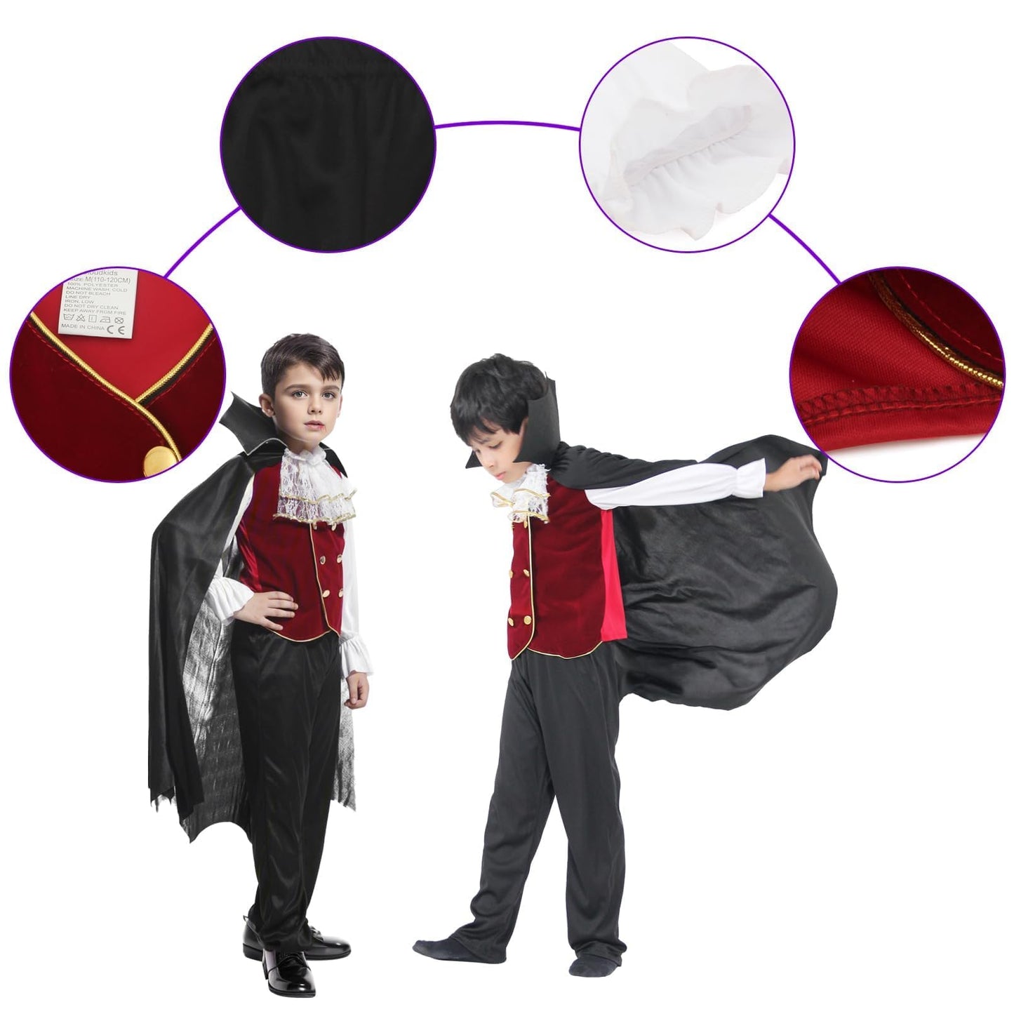 Eozy Kids Boys Halloween Vampire Costume Child Vampire Noble Dracula Role Play Dress Up Cosplay Party Clothes