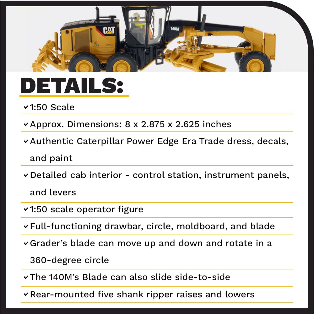 CAT Caterpillar 140M Motor Grader with Operator High Line Series 1/50 Diecast Model by Diecast Masters