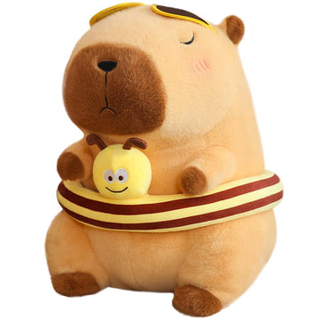 Elainren Ultra-Soft Stuffed Capybara With Swimming Ring,Kawaii Bee Capybara Plush Toy,Adorable Plushie Guinea Pig On Vacation/13