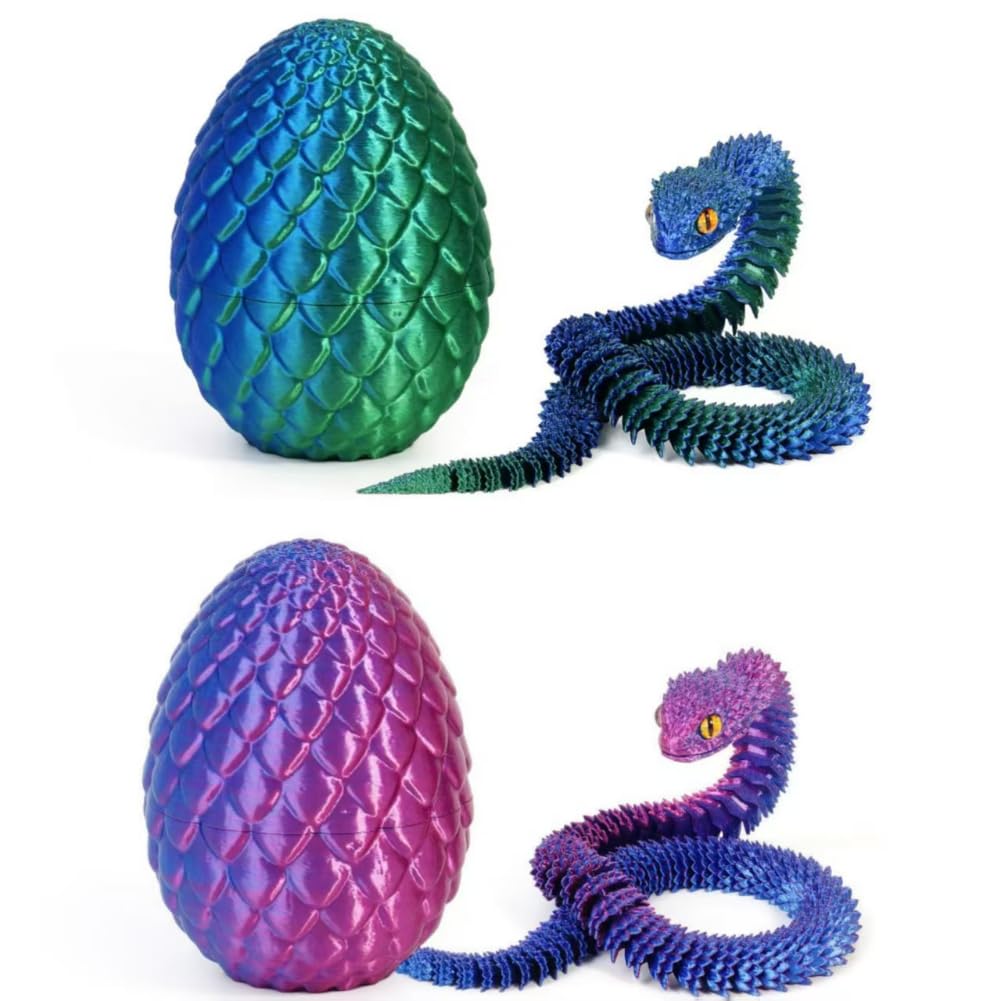 3D Printed Articulated Snake With Egg, Desktop Toy, Executive Desk Decoration,Articulated Snake In Egg (Laser Purple Snake)