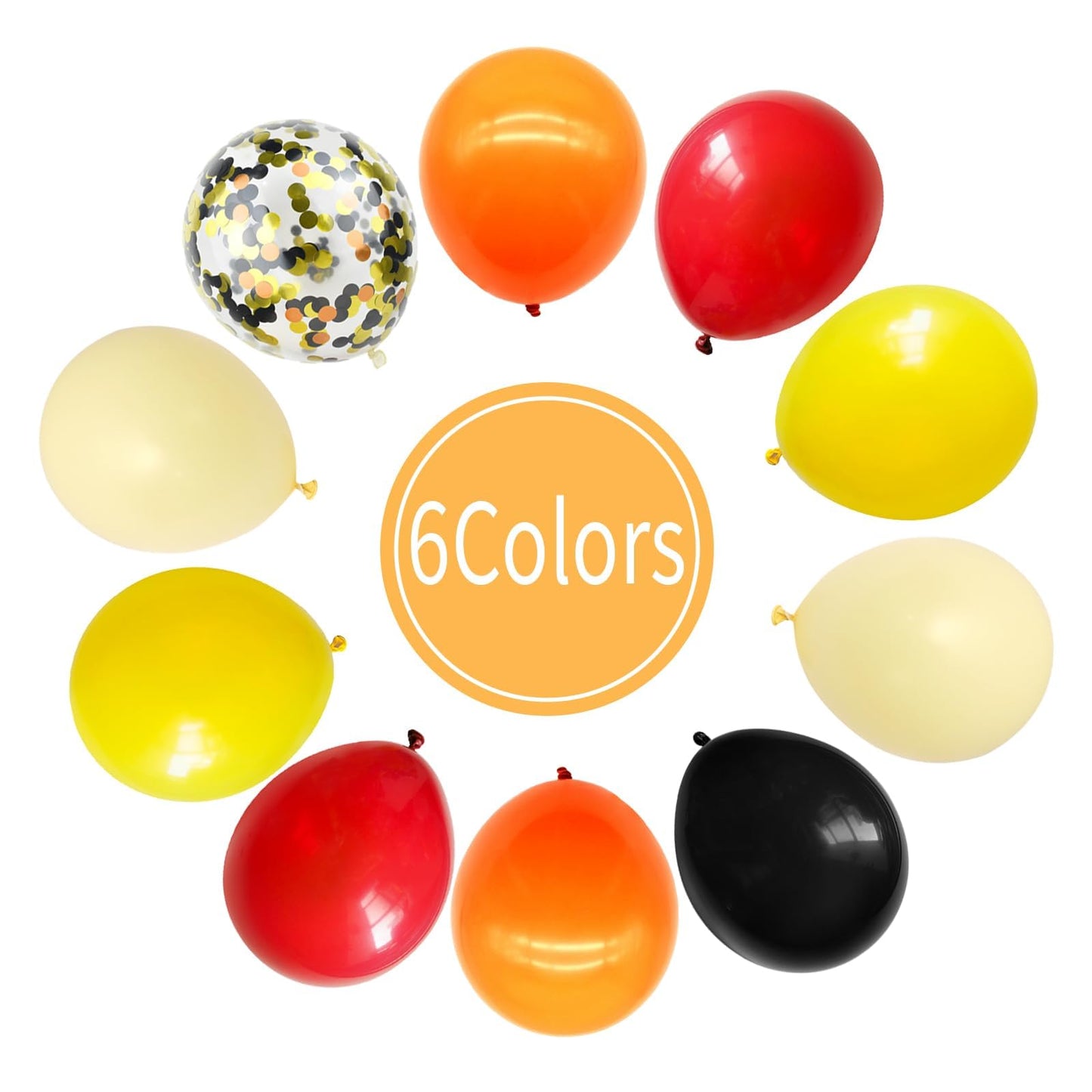 Dagelar Black Orange Yellow Red Balloons, Colorful Latex Balloons With Confetti Balloons, For Construction, Race Car, Monster Tr