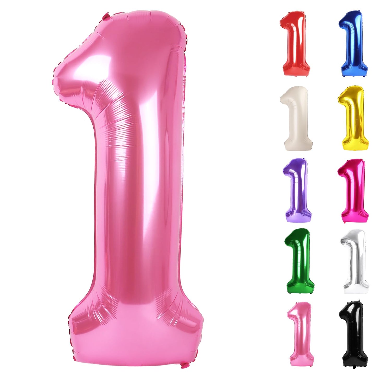 Pink Number 1 Balloon For First Birthday 40 Inch, 1St One Number Balloons Birthday Decorations For Girl Boy Toddler Baby